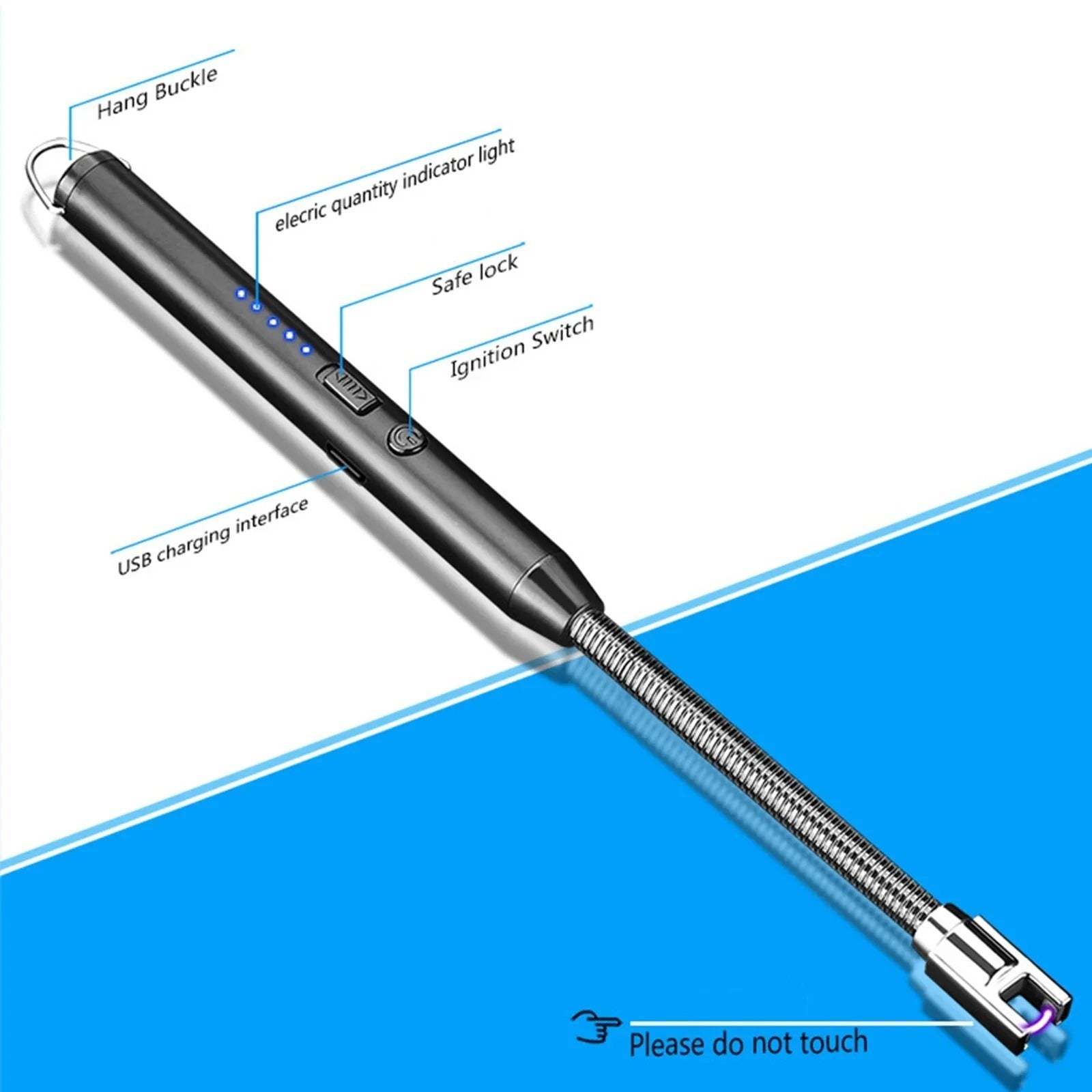 Kitchen USB Rechargeable Arc Lighter – Flexible Neck, Safety Lock, Windproof & Eco-Friendly Design