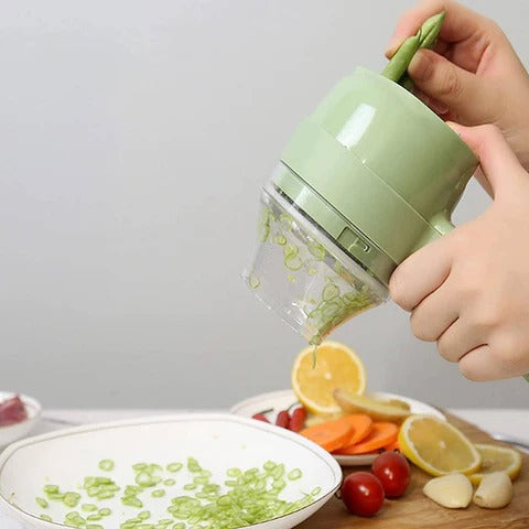 Rechargeable 4 In 1 Electric Vegetable Cutter With Multi-Function Slicer, Chopper, Grinder And Peeler For Fast Kitchen Preparation