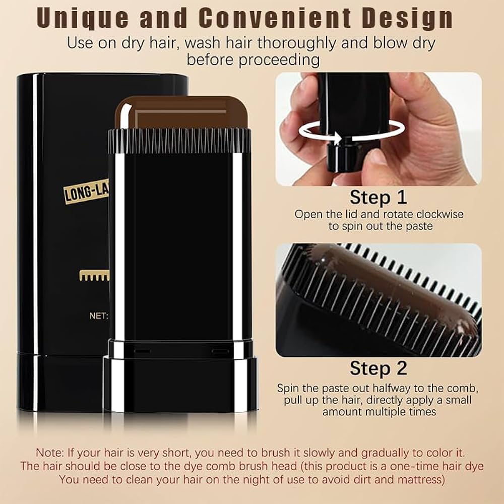 Hair Color Stick Instant Root Touch-Up - Portable Solution For Quick And Easy Gray Hair Coverage And Temporary Root Concealing - 20g (Black)(Brown)